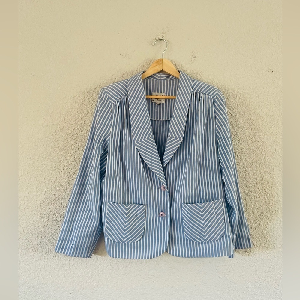 Vintage Meindel Light Weight Blue & White Stripe Blazer
